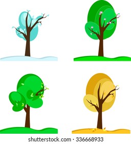 The set of trees. Four seasons: winter, summer, spring, fall. Isolated on white background