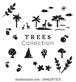 Ensemble d'arbres, de fruits, d'animaux et d'autres éléments  en  Image vectorielle.