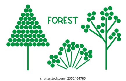 set of trees from geometric shapes, collection for scrapbooking, logo, environmental motif, vector illustration