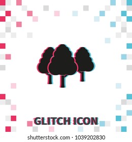 Set of trees  glitch effect vector icon. Natural illustration.