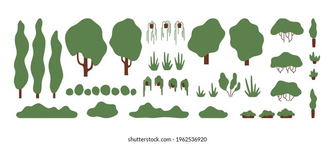 Set - trees, grass, bushes. Cultural plants. eps 10 vector illustration.