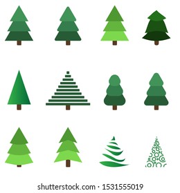Set of trees of green colors and different shapes for Christmas and new year for designers vector illustration