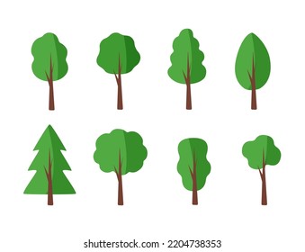 Set of trees with a green crown, vector illustration of a tree icon.