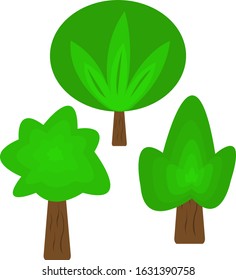set of trees with green tops concept of summer and spring objects on a white background bright and clean plants