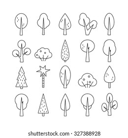 Set of trees in hipster linear style. Map elements for your pattern, web site or other type of design. Vector illustration