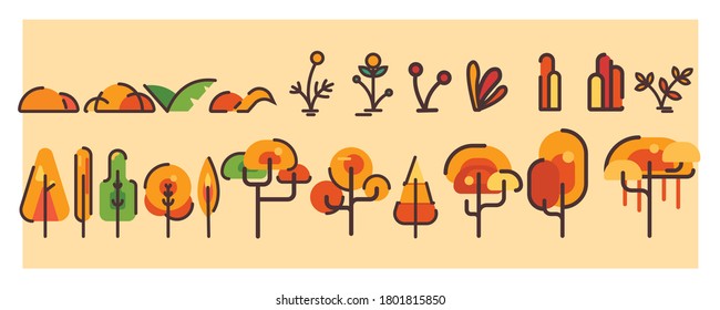 Set of Trees Icon in Autumn Season suited for your season themed project