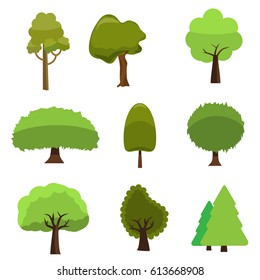 Set of trees icon style. Isolated vector with flat color style