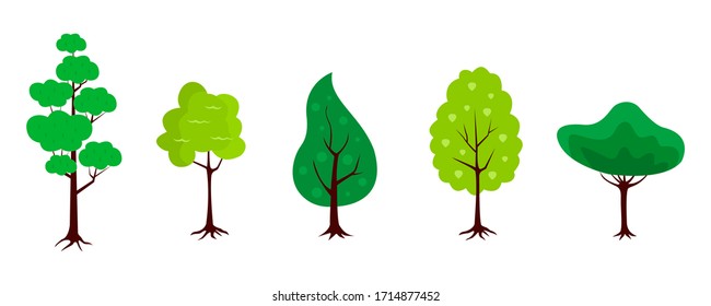 Set of trees icons in a flat design on a white background