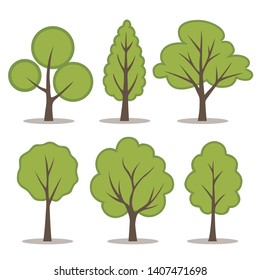 Set of trees icons. Flat style. Vector illustration.