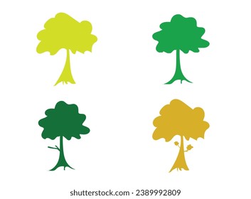 Juego de iconos de árboles cuatro variantes de color