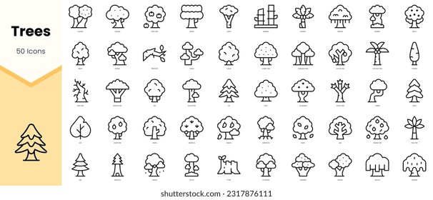Set of trees Icons. Simple line art style icons pack. Vector illustration