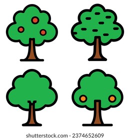 Set of trees illustration, nature or healthy lifestyle topic, flat forest tree nature plant isolated