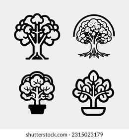 set of trees illustrations vector isolated on white background
