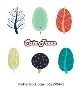 Set of trees for inventions, architecture drawing, books, cards, backgrounds, textures. Vector illustration. Art of painting.