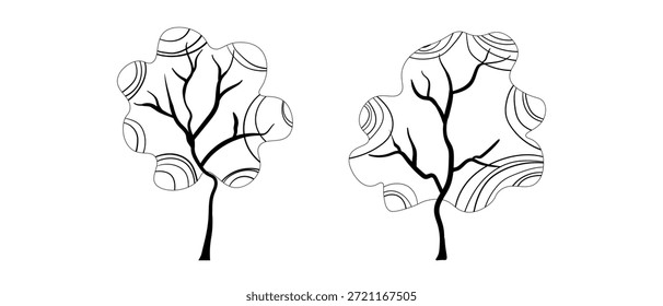 Baumgruppe. Einzeln schwarz-weiße Symbole auf weißem Hintergrund. Frühlingsbaum für Ihr Design. Vektorsymbol. Pflanzen, Landschaftsgestaltung. Konzept der ökologischen Idee.
