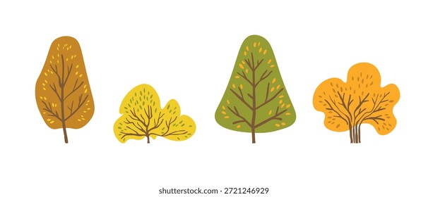 Conjunto de árboles. Iconos aislados del color en el fondo blanco. Árbol de primavera para su diseño. Signo de símbolo de Vector. Plantas, diseño de paisajes. Concepto de idea ecológica.