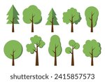 Set of trees isolated on a white background. Vector illustration flat design style