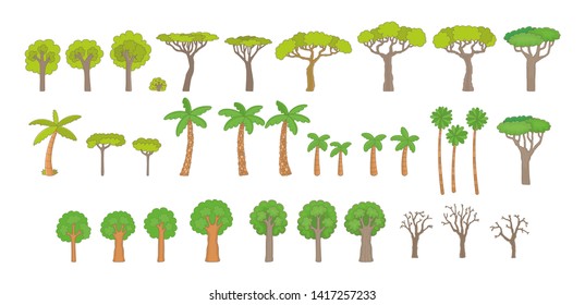 Set of trees isolated on white background