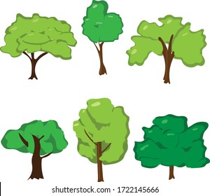 Set of trees isolated on the white background.