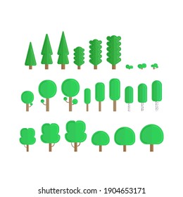 Conjunto de árboles aislados en un fondo blanco. Ilustración vectorial.