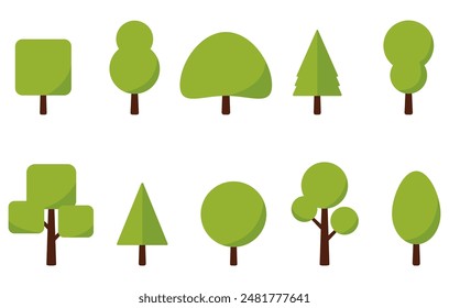 Set of trees isolated on a white background. Vector illustration flat design style