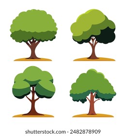 Conjunto de árboles aislados sobre un fondo blanco. Cada especie de árbol. Un árbol con hojas verdes. Estilo de diseño plano de Ilustración vectorial