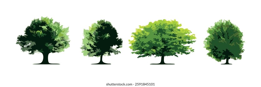 Set of trees isolated on white background