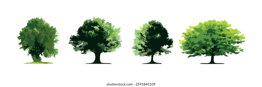 Set of trees isolated on white background