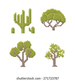Set of Trees Isolated on White - Old School Pixel Art Illustration