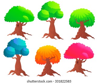 Set of trees isolated on a white background. Game design. Vector illustration