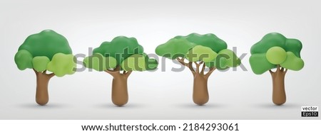 Set of Trees isolated on a white background. 3D tree for landscape design, Garden, and park green tree. Icons for city maps, and games. Green forest plants collection. 3d render vector illustration.