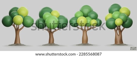 Set of Trees isolated on a white background. 3D tree for landscape design, Garden, and park green tree. Icons for city maps, and games. Green forest plants collection. 3d render vector illustration.