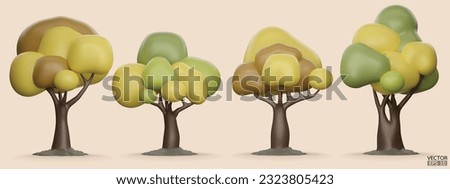 Set of Trees isolated on a white background. 3D tree for landscape design, Garden, and park green tree. Icons for city maps, and games. Autumn forest plants collection. 3d render vector illustration.