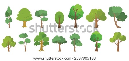 Set of trees isolated on a white background.