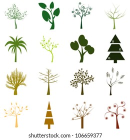 Set of trees isolated over white background