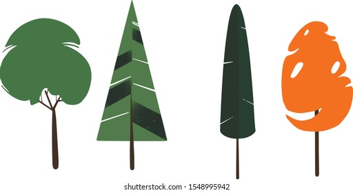 set of trees. Isolated vector illustration in flat design