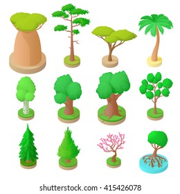 Set of trees in isometric style isolated on white background