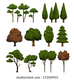 Conjunto de árboles para el paisaje sobre fondo blanco Ilustración vectorial