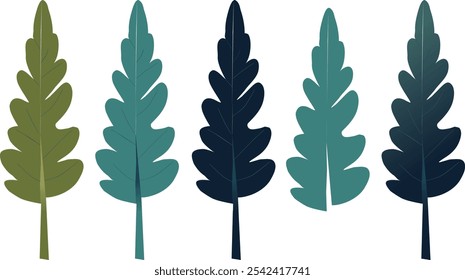 Set of trees and leaf vector isolated on white background, minimalist vector.