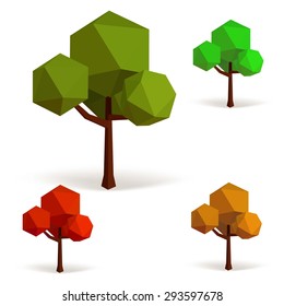 Set of trees in low poly style. Vector illustration