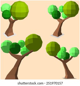 Set of trees in low-polygonal style to create landscapes