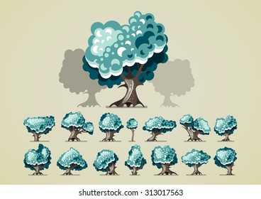 Set of trees at night for video games