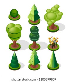set of trees on a white background. isometric 3d