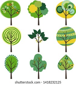 Set of trees on white background. Vector illustration.