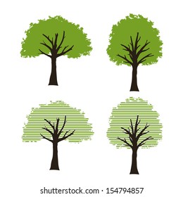 Set of trees on white background - Vector illustration