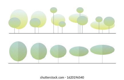 Set of trees on a white background. Elements of nature.