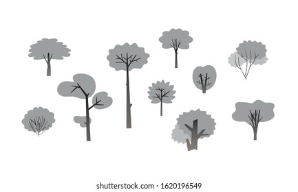 Set of trees on a white background. Elements of nature