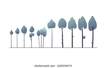 Set of trees on a white background. Elements of nature.