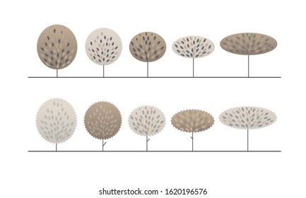 Set of trees on a white background. Elements of nature.