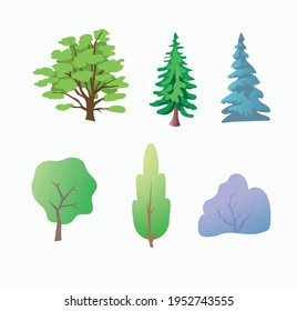 Set of trees on white background. Vector art illustration
